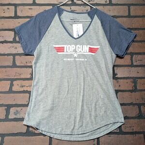 NWT Top Gun USS Midway San Diego V-Neck Graphic Tee Gray Navy Colorblock M